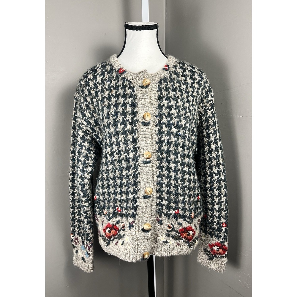 Vintage L.L. Bean Handknit Alpaca Blend Fair Isle Cardigan Embroidered Sweater S